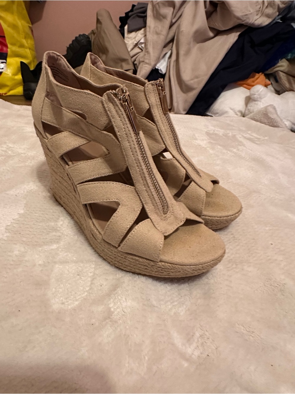 Merona Beige Woven Espadrille Zip Wedge Sandals
